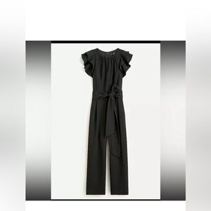 J.Crew Black Ruffle Sleeve Crop Jumpsuit